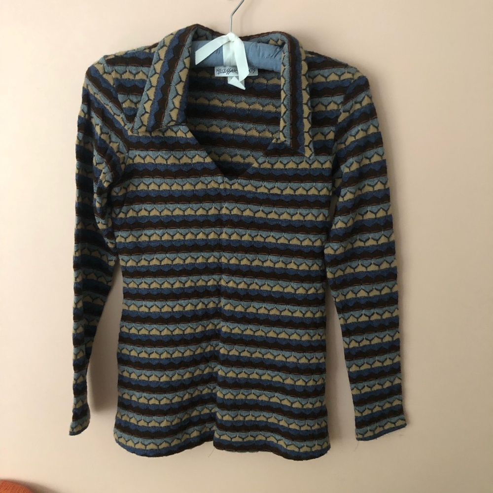 Necessary Objects βStripedβ Collared Knit Sweater in Blue and Brown. NWOT.